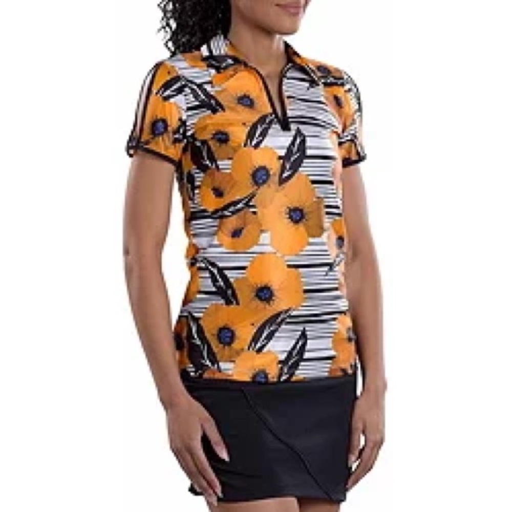 SwingDish Women's Dorothy Printed Short Sleeve Golf‎ Top Floral Size XS